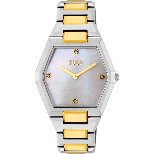 Analog watch with gold-colored steel bracelet and pink mother-of-pearl face Karat