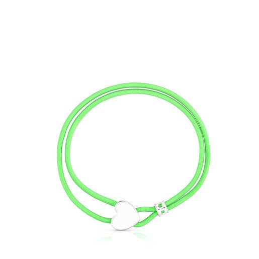 Pulsera elástica pistacho con corazón de plata Sweet Dolls