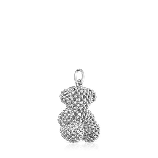 Pendentif ourson texturé en or blanc moyen Bold Bear