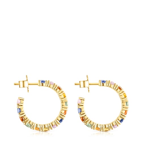 Pendientes aro con baño de oro 18 kt sobre plata y zafiros multicolor Glaring