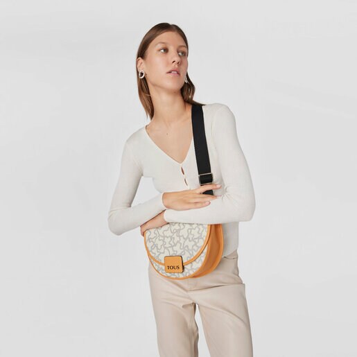 Medium beige and mustard-colored Amaya Kaos Icon Crossbody bag