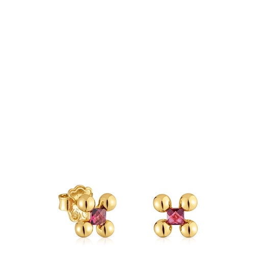 Sugar Party short Earrings with 18kt gold plating over silver and rhodolite