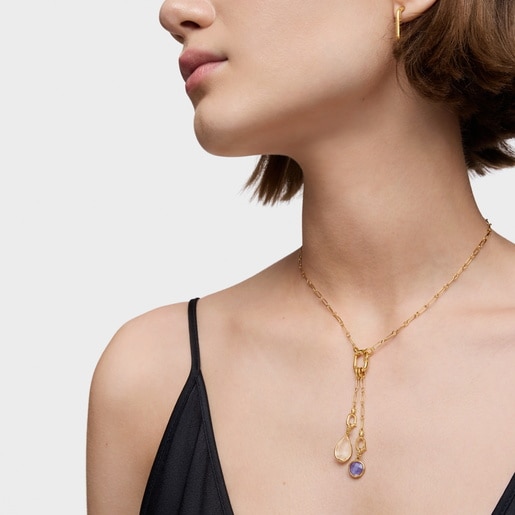 Small 18kt gold plating over silver Pendant with iolite Medallions