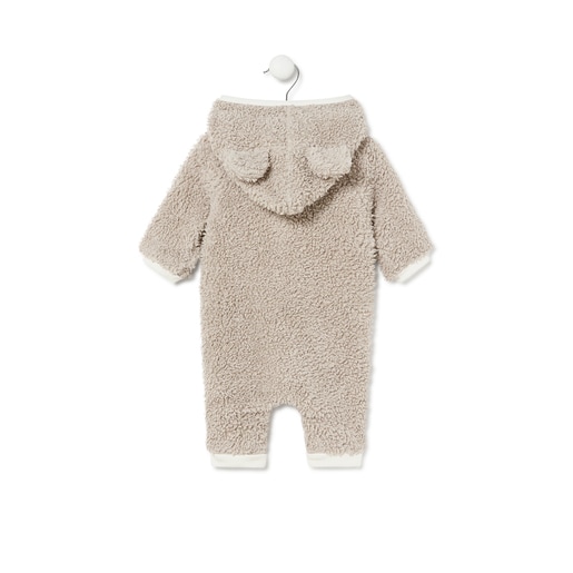 Baby onesie with hood in beige
