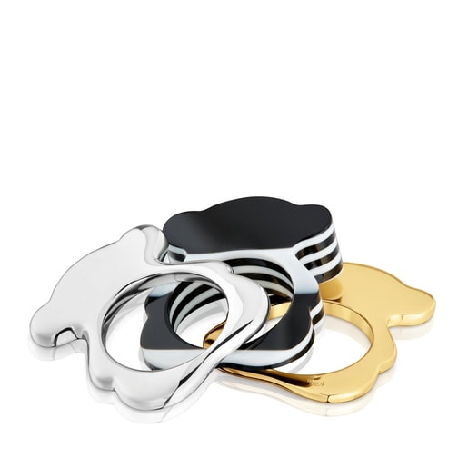 Pack anéis grandes urso bicolor e acetato preto My Other Half