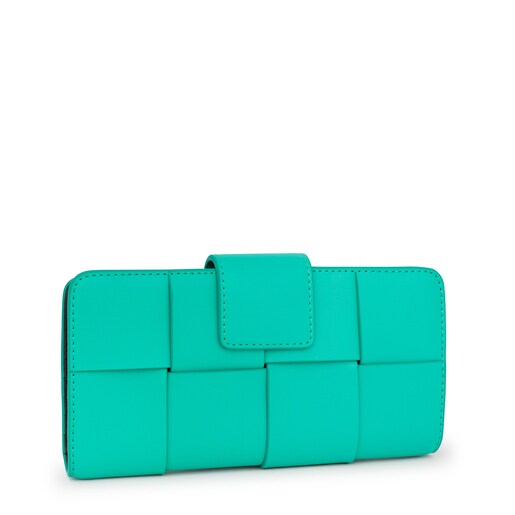 ターコイズ＆ブラウンのミディアムウォレット TOUS Damas