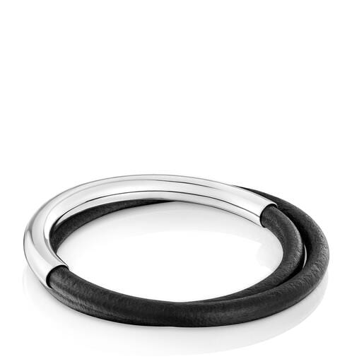 Pulsera esclava de plata y caucho doble Bold Motif