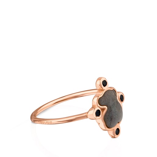 Anillo Color Power con baño de oro rosa 18 kt sobre plata con Labradorita y Zafiros