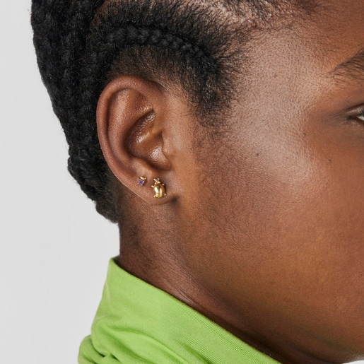 פירסינג דובון מסדרת New Motif מפלדת IP בצבע מוזהב ואבן אחלמה