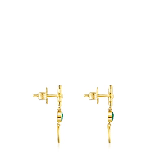 Aretes cortos Fragile Nature con baño de oro 18 kt sobre plata y malaquita