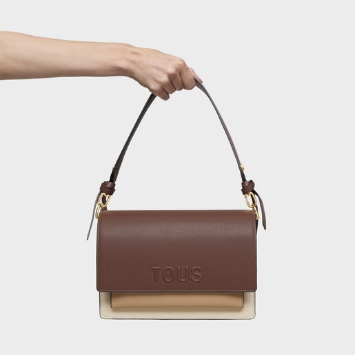 Bandolera mediana beige y marrón Audree Saffiano