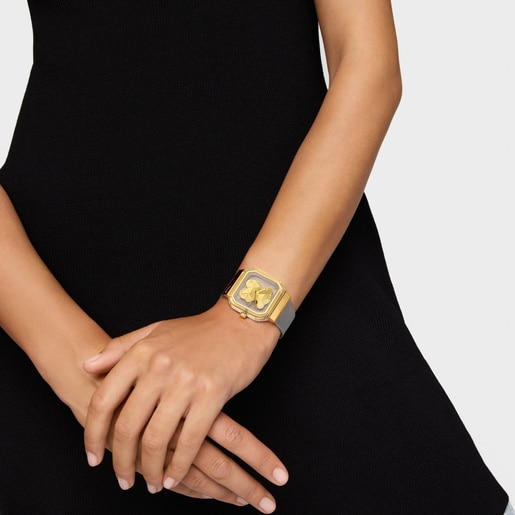 שעון אנלוגי D-Bear Party עם צמיד מפלדה בצבעי זהב ואפור