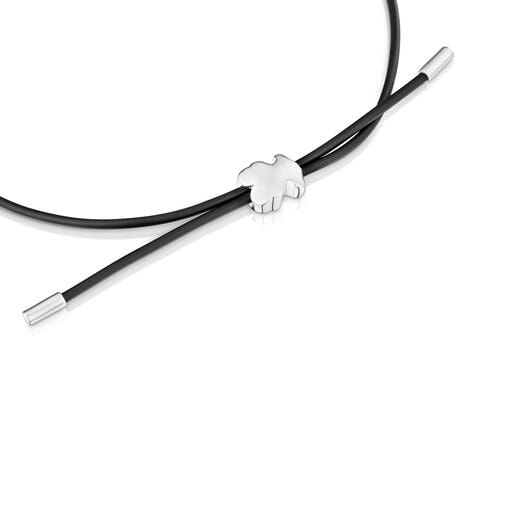 Pulsera oso de plata y caucho 7 mm Bold Motif