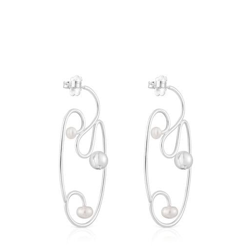 Silver Tsuri Earrings with cultured pearls | TOUS