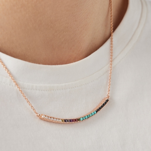 Straight Necklace in Rose Silver Vermeil with Gemstones | TOUS