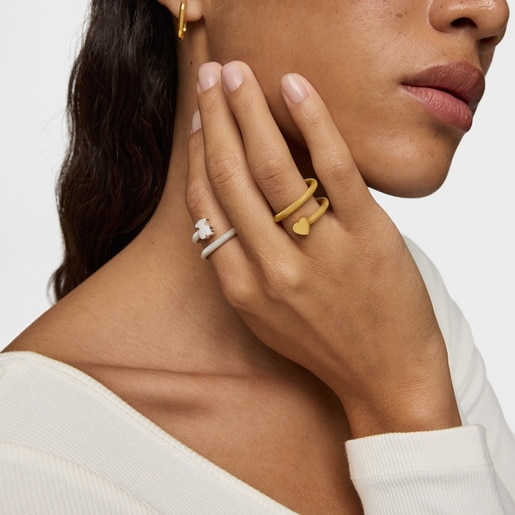 Anillo espiral con baño de oro 18 kt sobre plata y motivos Icon Mesh