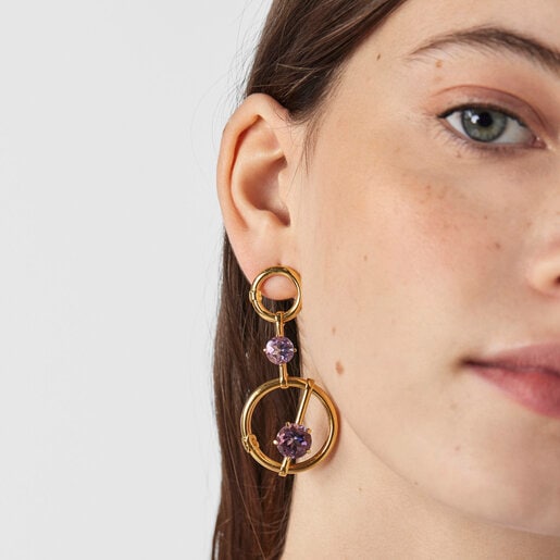 Large silver vermeil Hold Pendant with amethyst