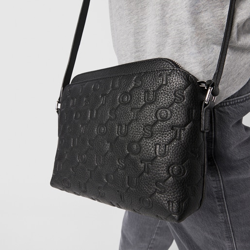 Bandolera T Script de piel en negro