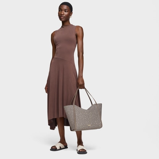 トープカラーのラージ・トートバッグ Kaos Mini Lines