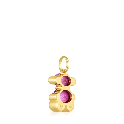 Colgante pequeño motivo oso con baño de oro 18 kt sobre plata y rubí creada en laboratorio Color Bear LGG
