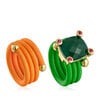 Pack με δαχτυλίδια St. Tropez Caucho σε πράσινο και πορτοκαλί χρώμα με πολύτιμους λίθους
