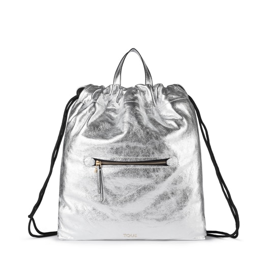 Silver colored Leather Tulia Crack Backpack