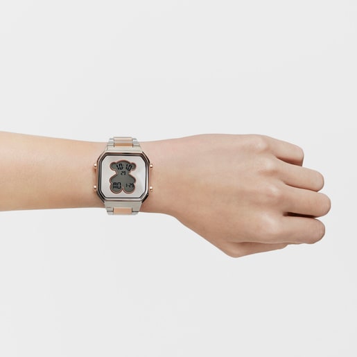 שעון דיגיטלי D-BEAR עם צמיד מפלדת אלחלד ופלדת IPRF בצבע ורוד