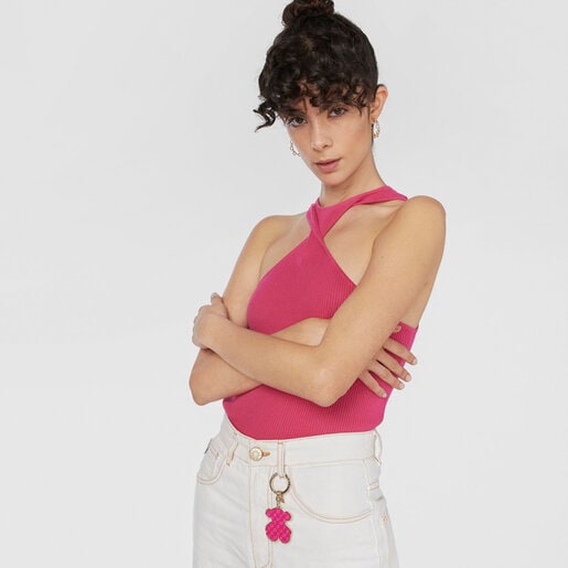 Llavero Oso Script fucsia