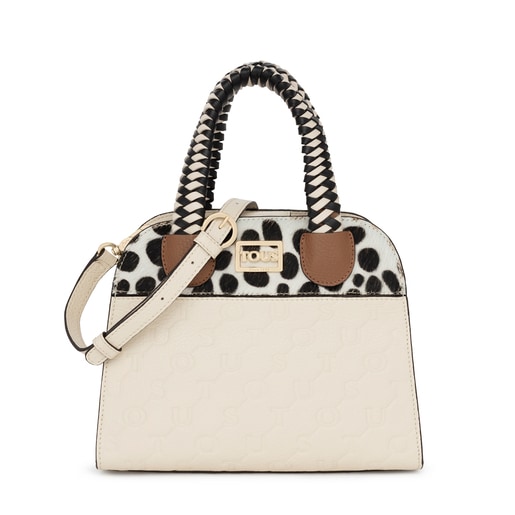 Bolso city pequeño de piel beige TOUS Script Premium