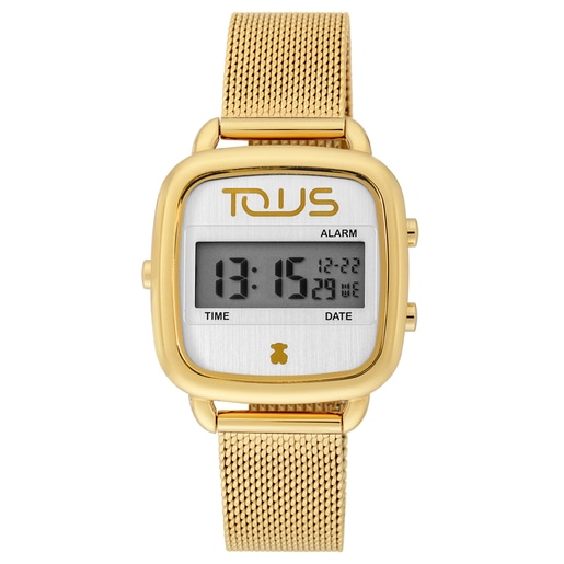 ゴールドカラーIPスティール製デジタル腕時計 D-Logo