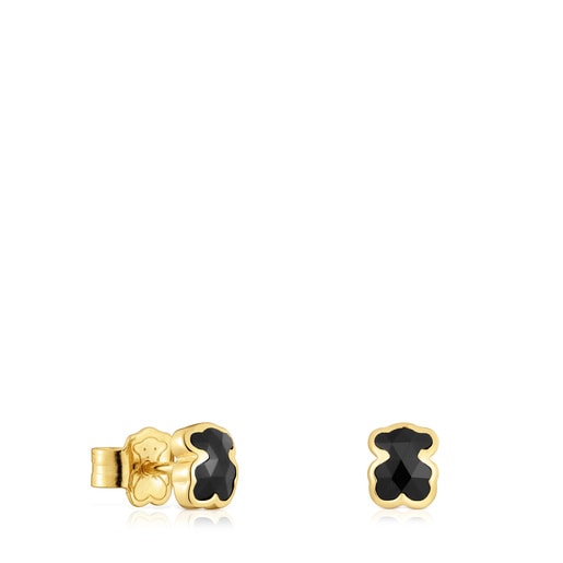 Boucles d’oreilles ourson argent plaqué or 18 ct et onyx 6 mm TOUS Icon Color