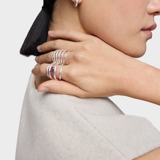 Silver open Ring with amethyst Duna