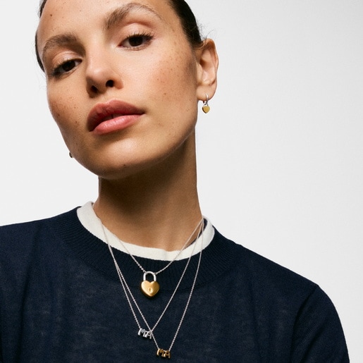 Aros de aro bicolor corazón candado TOUS Unlock