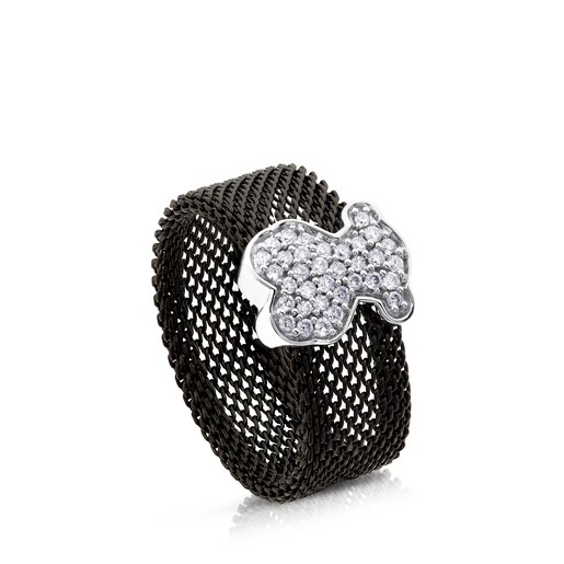 Bague Icon Mesh en acier et or blanc avec diamants