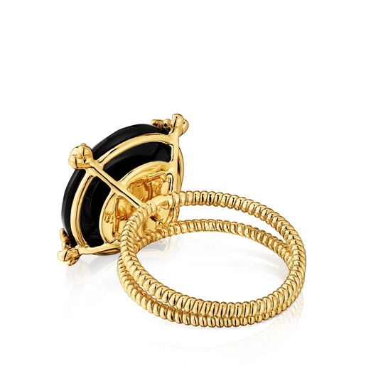 Ring with 18kt gold plating over silver and onyx Cachito Mío