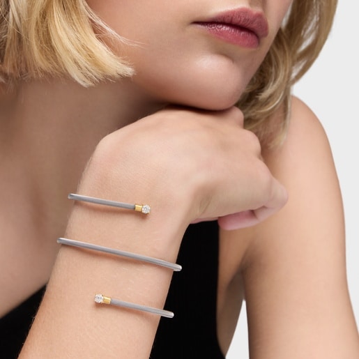 أساور مزدوجة من الصُلب والذهب عيار 14 قيراطًا والماس المُصنع في المختبر من تشكيلة TOUS Mesh LGD