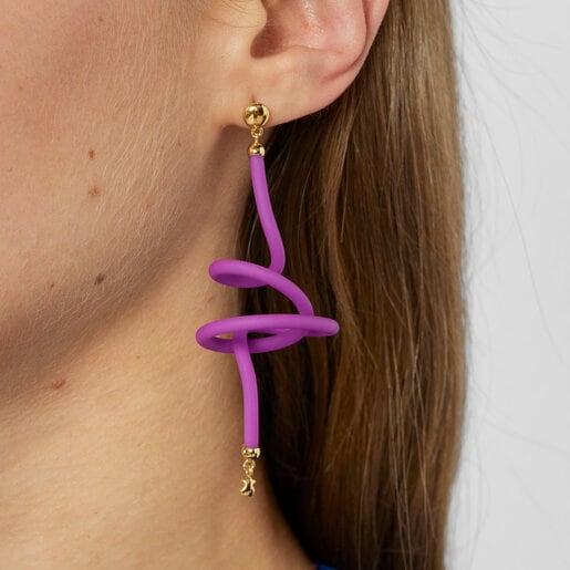 Pink bear spiral and silver vermeil TOUS Beach Caucho 1/2 Earring