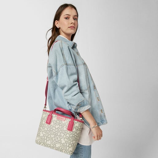 Small beige and fuchsia Kaos Mini tote bag