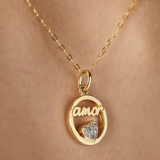 Gold Crossword Love Pendant with diamonds TOUS