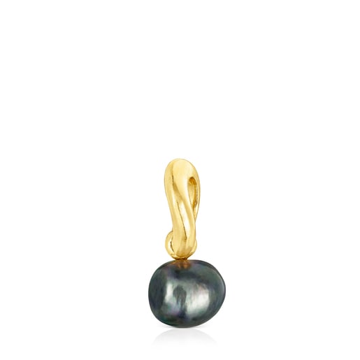 Large silver vermeil Hav Hoop earrings with gray pearl | TOUS