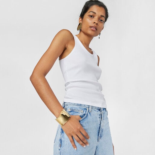 Pulsera ancha Nenufar con baño de oro 18 kt sobre plata