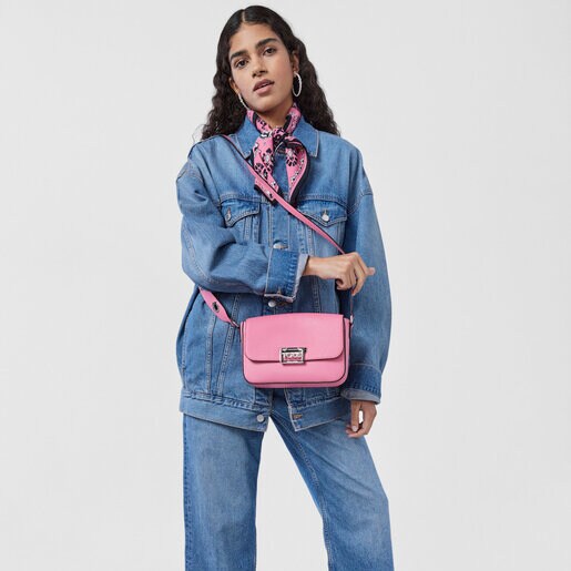 תיק צד TOUS Legacy קטן מעור בצבע ורוד