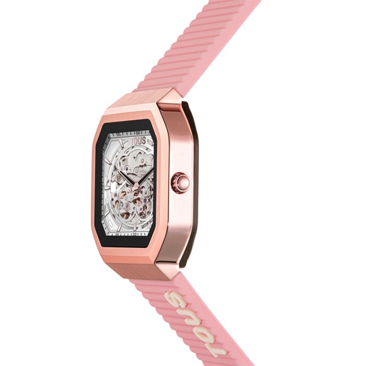 שעון חכם B-Connect עם רצועת ניילון ורצועת סיליקון בצבע ורוד