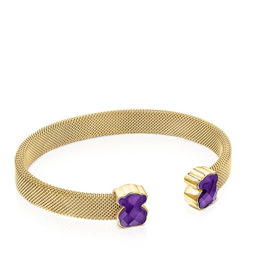 Gold-colored IP Steel Mesh Color Bracelet with Amethyst