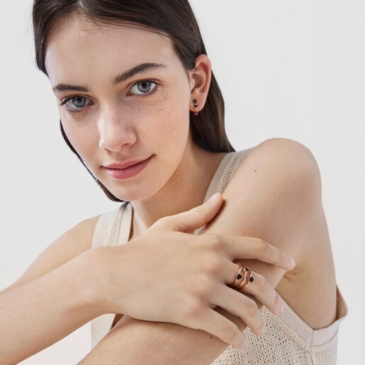 TOUS Motif Ring in Rose Silver Vermeil with Spinels