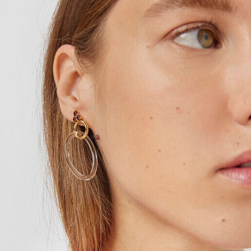 Aretes Luz de oro con rodolita y cristal