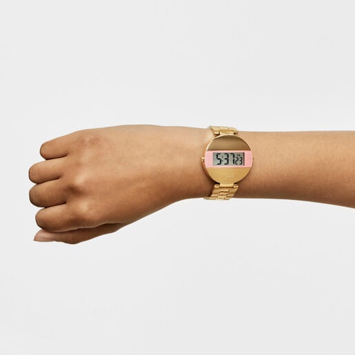 Rellotge digital amb braçalet d´acer IPG daurat i color rosa MARS