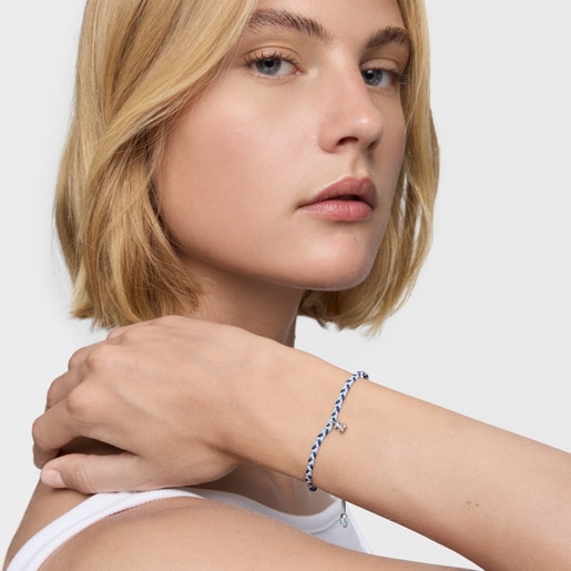 Pulsera oso de plata y nylon azul TOUS Motivos