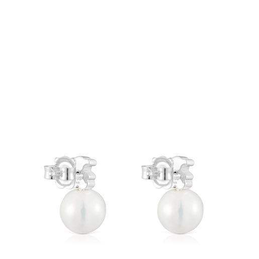 Silver Bear earrings with cultured freshwater pearl Sweet Dolls