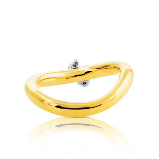 Yellow and White Gold Ondas Ring with Diamond | TOUS